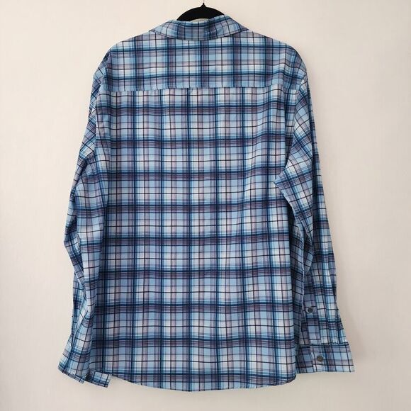 NEW Eddie Bauer Performance blue plaid long sleeve button front shirt size XL - Picture 4 of 7